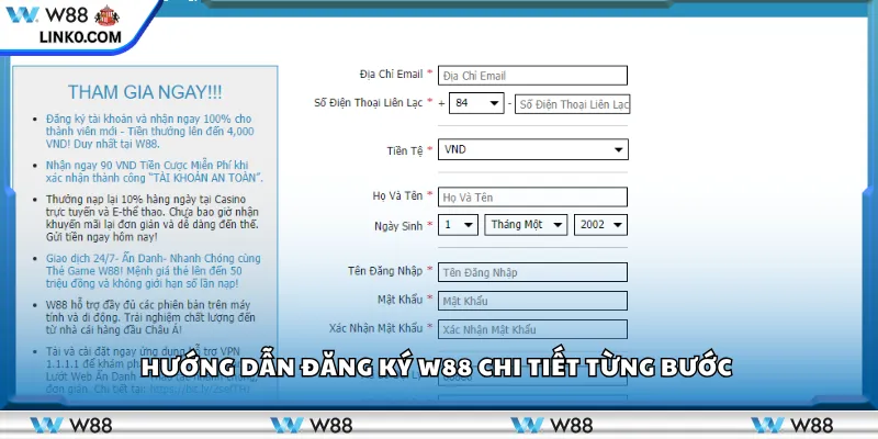 Hướng dẫn đăng ký W88 chi tiết từng bước 