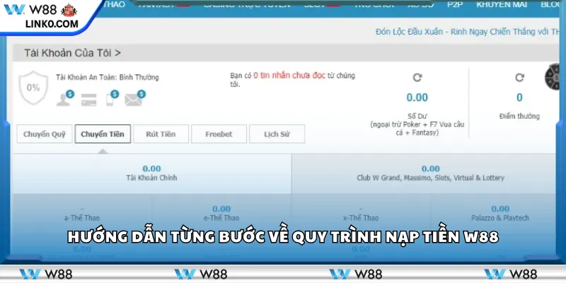 Hướng dẫn từng bước về quy trình nạp tiền W88